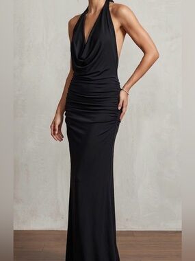 SHEIN Tall Black Cowl Neck Halter Maxi Dress Ruched Size Large
